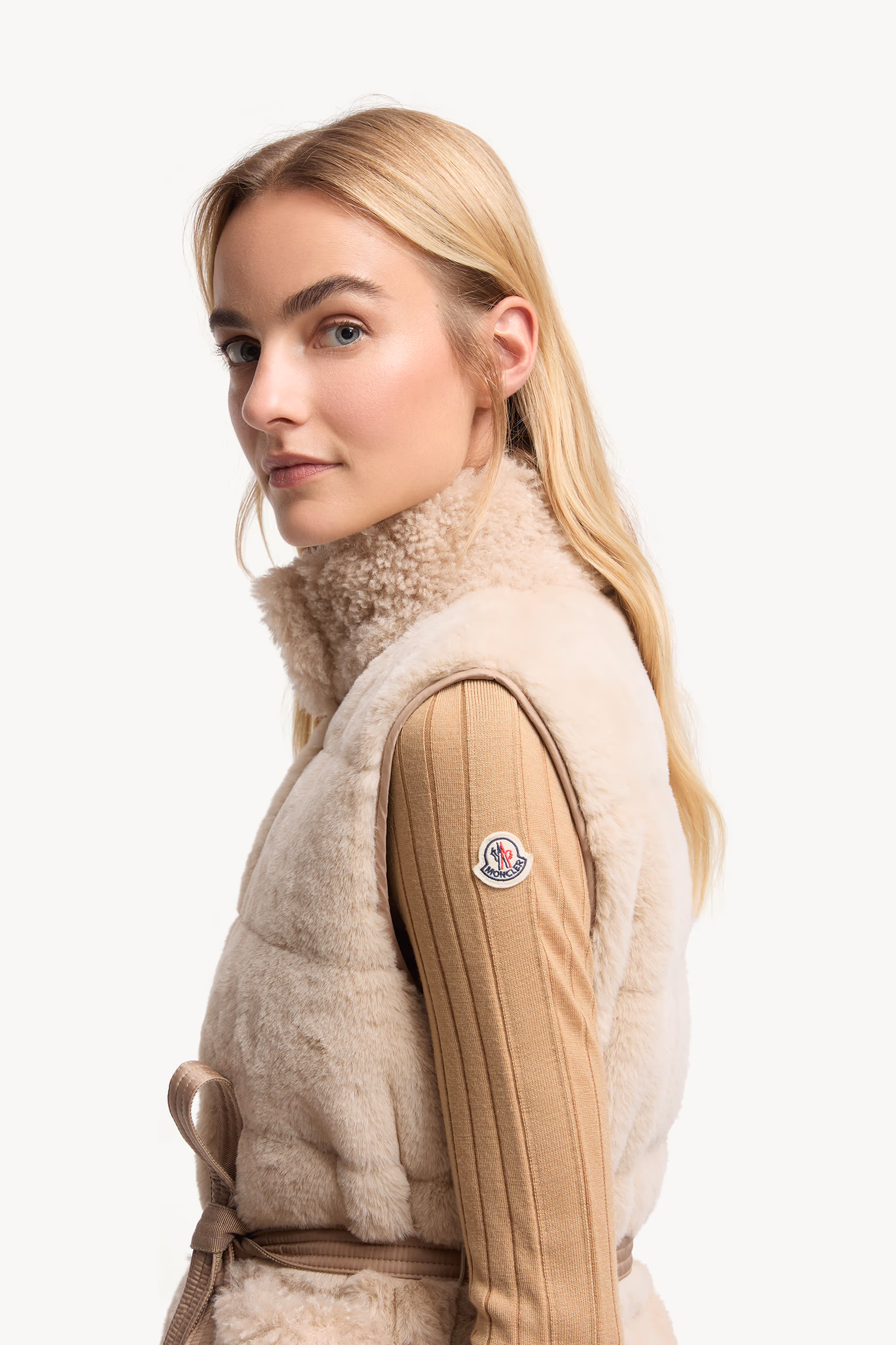 Joui Faux Fur & Teddy Down Vest Women White Ivory Moncler 4
